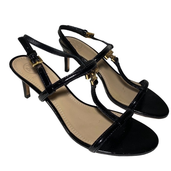 Tory Burch T-Strap Logo Heeled Sandals - Picture 1 of 7